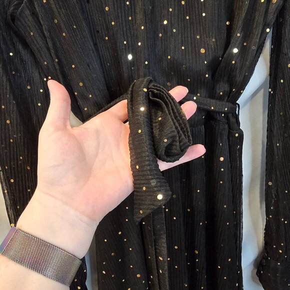 Baltic Born Dress Black With Gold Sparkles Size XL Slit Matching Belt Maxi - Picture 9 of 16